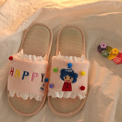 Lin Xiansan Childlike Princess Pink Fur Ball Slippers Female Ins Style Summer Fairy Outer Wear 2022 New Sandals