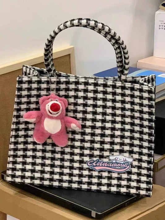 2022 Autumn and Winter Bag Contrasting Color Large Capacity Tote Bag Casual Handbag Fashion Black and White Checkered Shoulder Underarm Bag