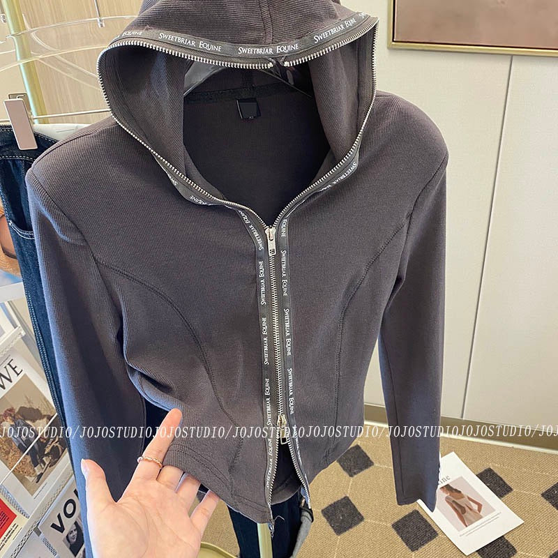 Design sense niche double zipper hooded sweater women's 2023 spring and autumn new fashion slim slim bottoming jacket