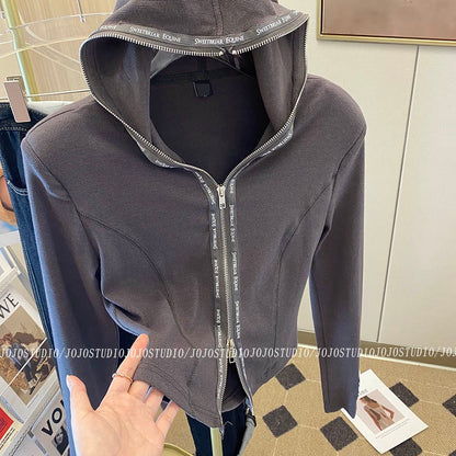 Design sense niche double zipper hooded sweater women's 2023 spring and autumn new fashion slim slim bottoming jacket