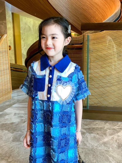 Original children's clothing girl's dress 2023 summer new children's college style retro Polo collar princess dress