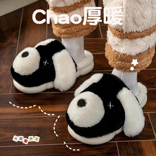 Cute cotton slippers ladies winter home indoor thick bottom non-slip home plush warm confinement shoes male couple
