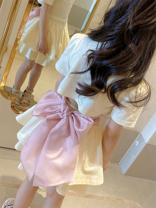 Girls Polo collar suit 2023 summer new Korean version of foreign style children's short-sleeved skirt two-piece girl summer