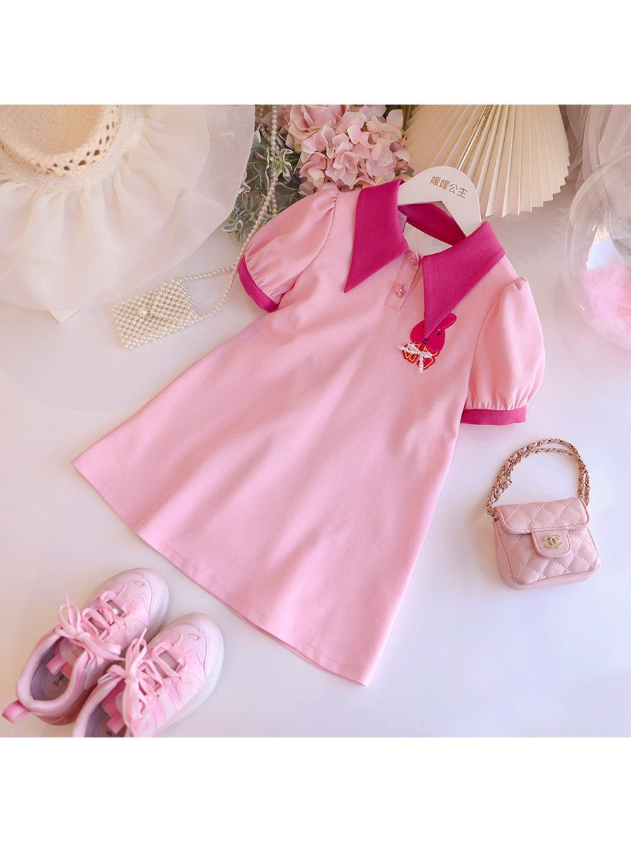 Girls' dress summer dress 2023 fashionable new product little girl polo skirt children's foreign style bowknot princess skirt