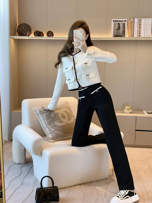 Small fragrance suit women's 2022 autumn new design fashion celebrity temperament high-end wide-leg pants two-piece set
