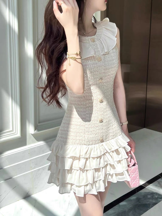 Q Women's Champs-Elysees Mille-Layer Cake/Girl Exquisite Small Fragrance Sleeveless Dress Female Summer Small Retro