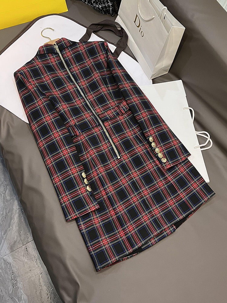 Fabric suit red with shoulders slim long-sleeved plaid 5789 women's spring commuter dress jacket