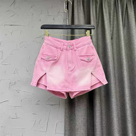 2022 autumn new Korean version of women's clothing design letter printing A-line skirt anti-running denim skirt pants Q132
