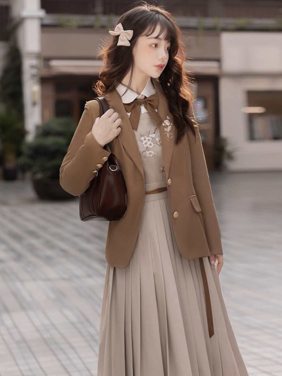 Begonia Whispers Original Hanfu Women's Improved Chinese Style Daily Han Elements College Wind Dress Shirt Jacket Spring