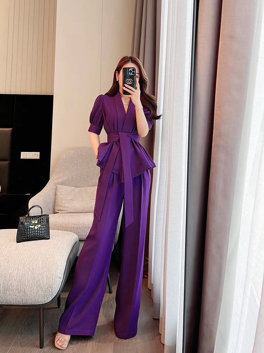 Miss Dong high-end custom light familiar style suit female 2022 summer new Hong Kong style wide-leg pants professional two-piece suit