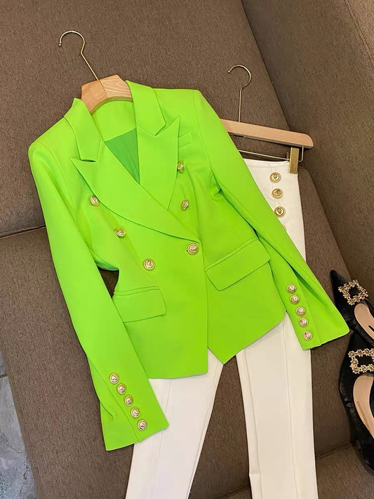 European temperament casual top single piece autumn green suit irregular designer suit jacket female 6862