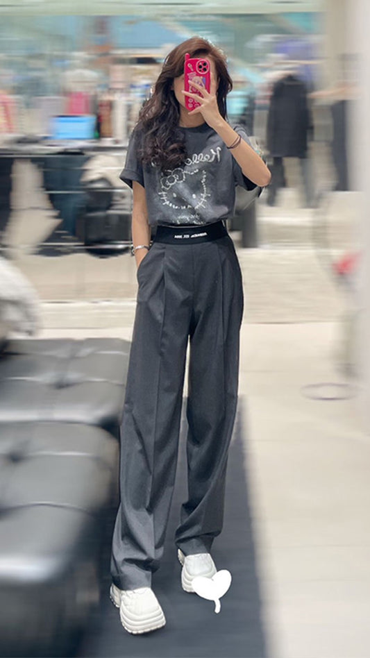 Summer tea wears a whole set of small, lively, pear-shaped figures, slightly fat mm, slim and meat-covering two-piece suits for women