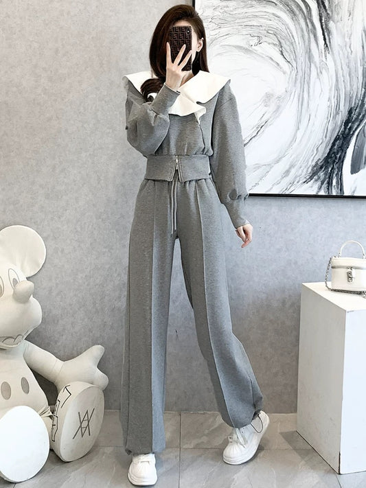 European goods fried street sports and leisure suit women's autumn 2022 new fashion fresh age-reducing sweater wide-leg pants two-piece set