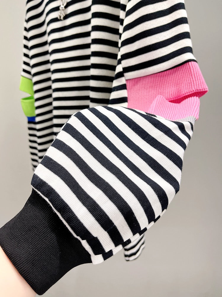 Striped sweater long-sleeved spring 2023 new spring and autumn mid-length loose thin coat ins top women's fashion