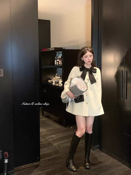 Yang Xiaojuanquan wool rich family's daughter bow woolen coat women's winter clothing small double-sided woolen red coat