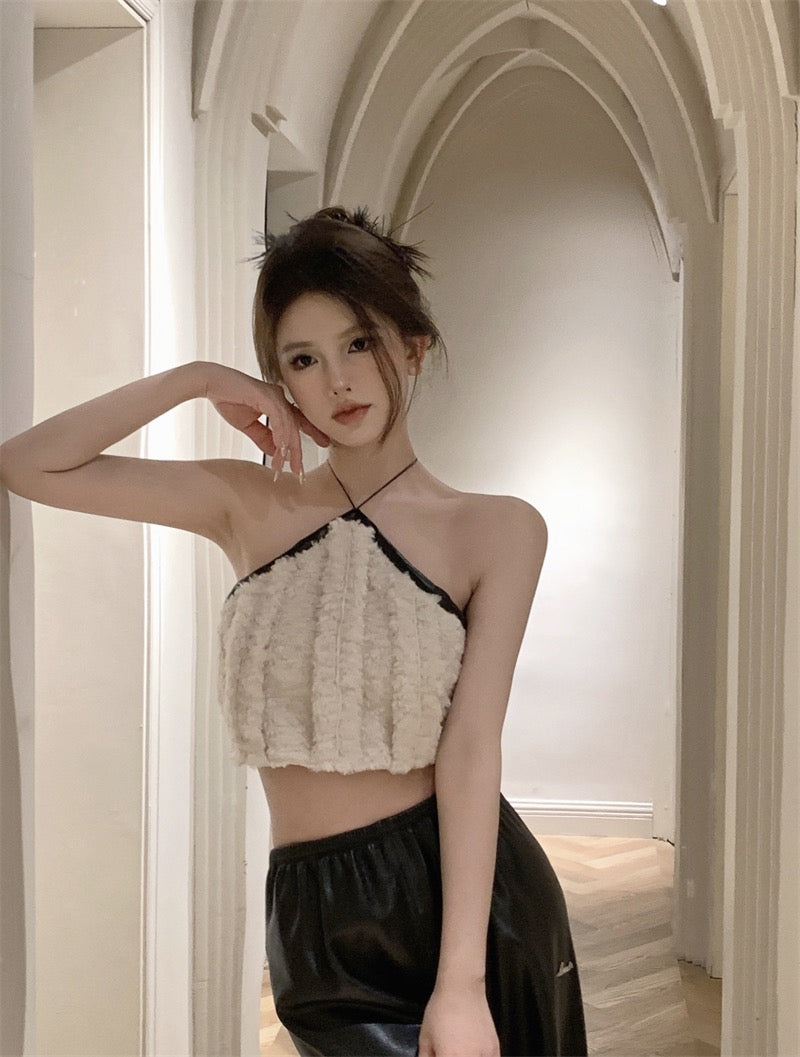 Small fragrant wind hanging neck camisole female summer design sense backless sweet hot girl sexy inside and outside wear bottoming top