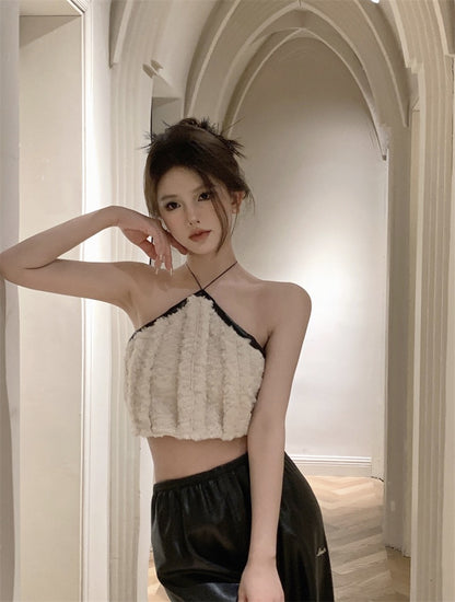 Small fragrant wind hanging neck camisole female summer design sense backless sweet hot girl sexy inside and outside wear bottoming top