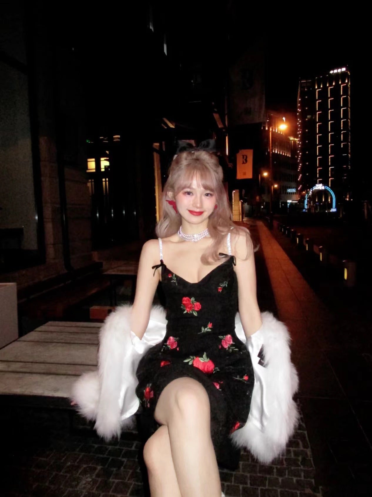 MOXIMOXI Rose Spring Lolita Rose Embroidery Belt Diamond Corset Slim Suspender Dress