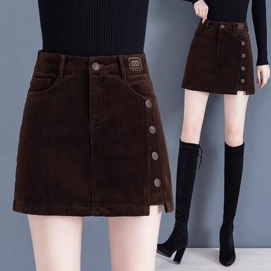 Corduroy skirt women's 2022 autumn and winter new high-waist a-line skirt slimming step bag hip skirt pants