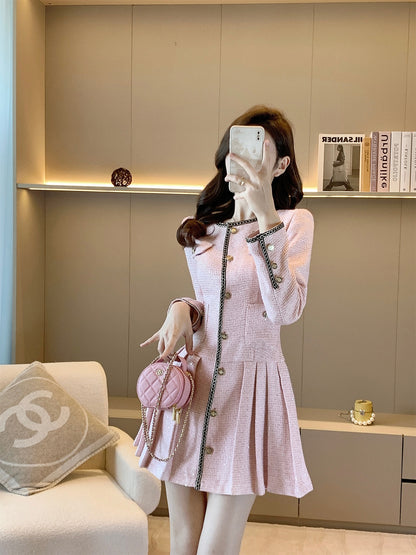 MUEL ◆French style small fragrance dress women's 2022 autumn and winter new high-end temperament waist slimming skirt