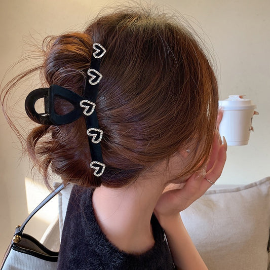Love rhinestone velvet grab clip large clip headdress hair clip back of the head plate hair female hair accessories high-end shark clip