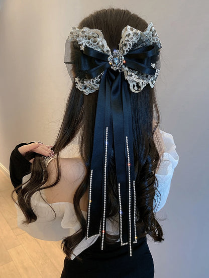 South Korea's Dongdaemun flash diamond tassel bow hair clip female back head spring clip headdress 2022 new hair accessories