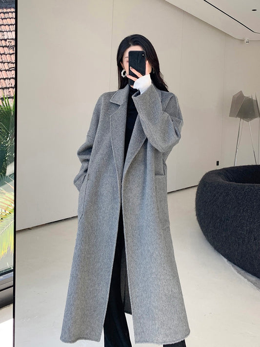 Guoge customized gray double-sided woolen coat 2022 winter new high-end temperament goddess fan mid-length wool coat