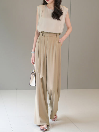 High-waist wide-leg pants women's summer thin section khaki loose and thin straight-leg suit pants with drape and floor mopping casual pants
