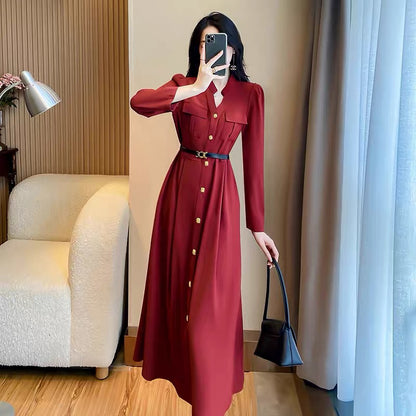 Autumn dress new high-end women's cold wind autumn dress temperament goddess fan long-sleeved shirt skirt early autumn