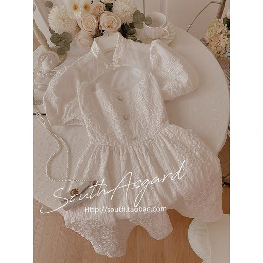 Southern fairy palace improved cheongsam dress waist slimming pearl buckle Chinese style skirt with high-quality texture