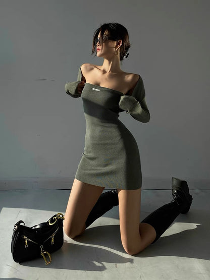 Well also green two-piece knitted tube top dress women's new sexy hot girl niche bottoming inner skirt summer