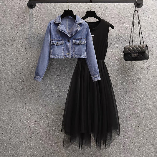 Large size women's clothing fat mm early autumn 2021 new women's age reduction cover belly denim two-piece fashion suit suit