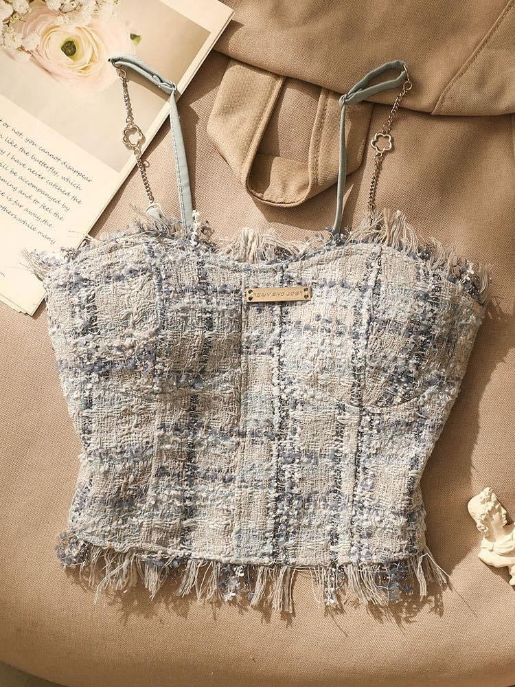 French chic and beautiful sweet cool chain babes camisole women's inner and outer wear design sense niche short top