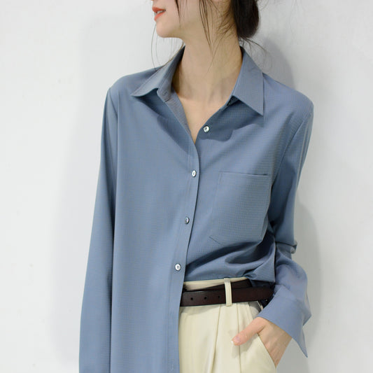 TRR dark pattern slightly loose long-sleeved shirt women's pocket design sense chic fashionable casual matte top nice
