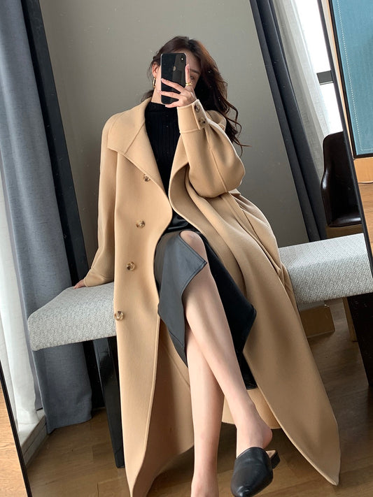 Guoge customized khaki double-sided wool coat 2022 autumn and winter new high-end temperament goddess fan woolen coat
