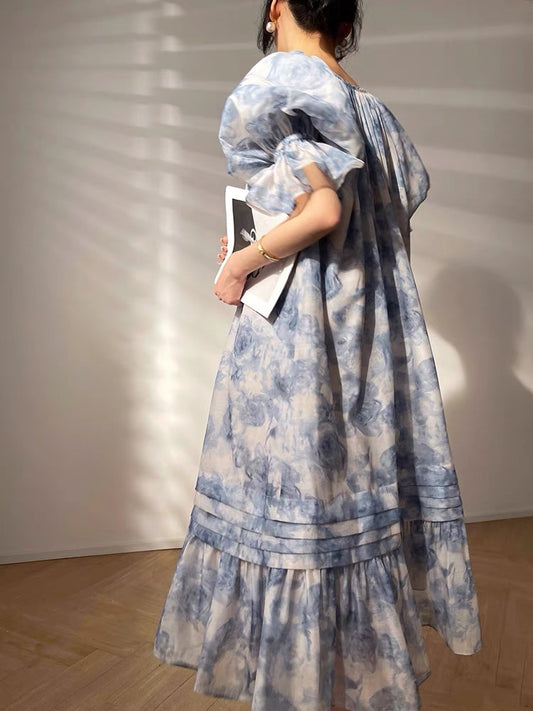 Aconiconi｜ Mulin girl French print niche design tea break loose holiday long dress