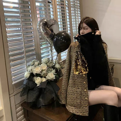 KKK STUDIO wool small fragrant wind heavy industry tweed woven wool coat women's winter new suit coat