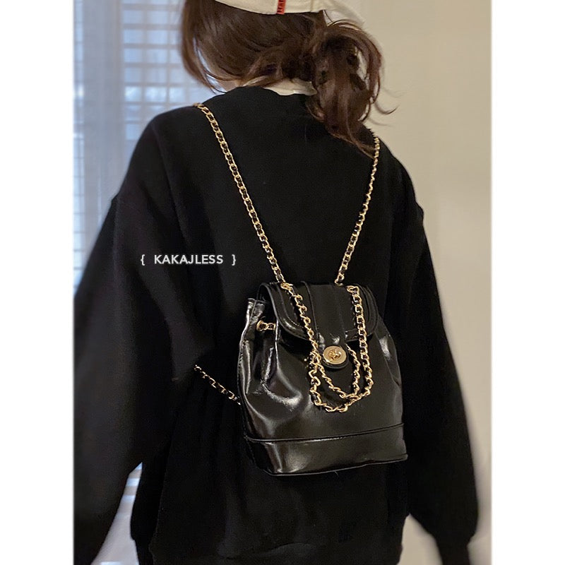 Oily wax leather shoulder bag women 2023 new trendy Korean chain backpack small fragrance style all-match portable shoulder bag