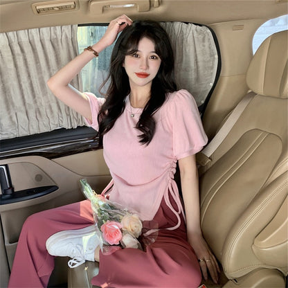 Summer women's clothing, slightly fat girls, large size, slightly fat mm, showing thinness, covering meat, reducing age, apple-shaped pear-shaped body, wearing suits
