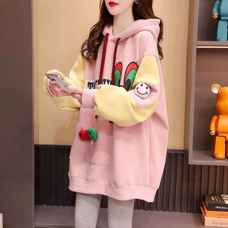 Fleece and thickened hooded sweater women's 2022 new autumn and winter hot style fashion western style age-reducing loose design coat