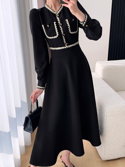 FT GUOGE black dress women's 2023 spring new high-end sense waist slimming Hepburn style long skirt