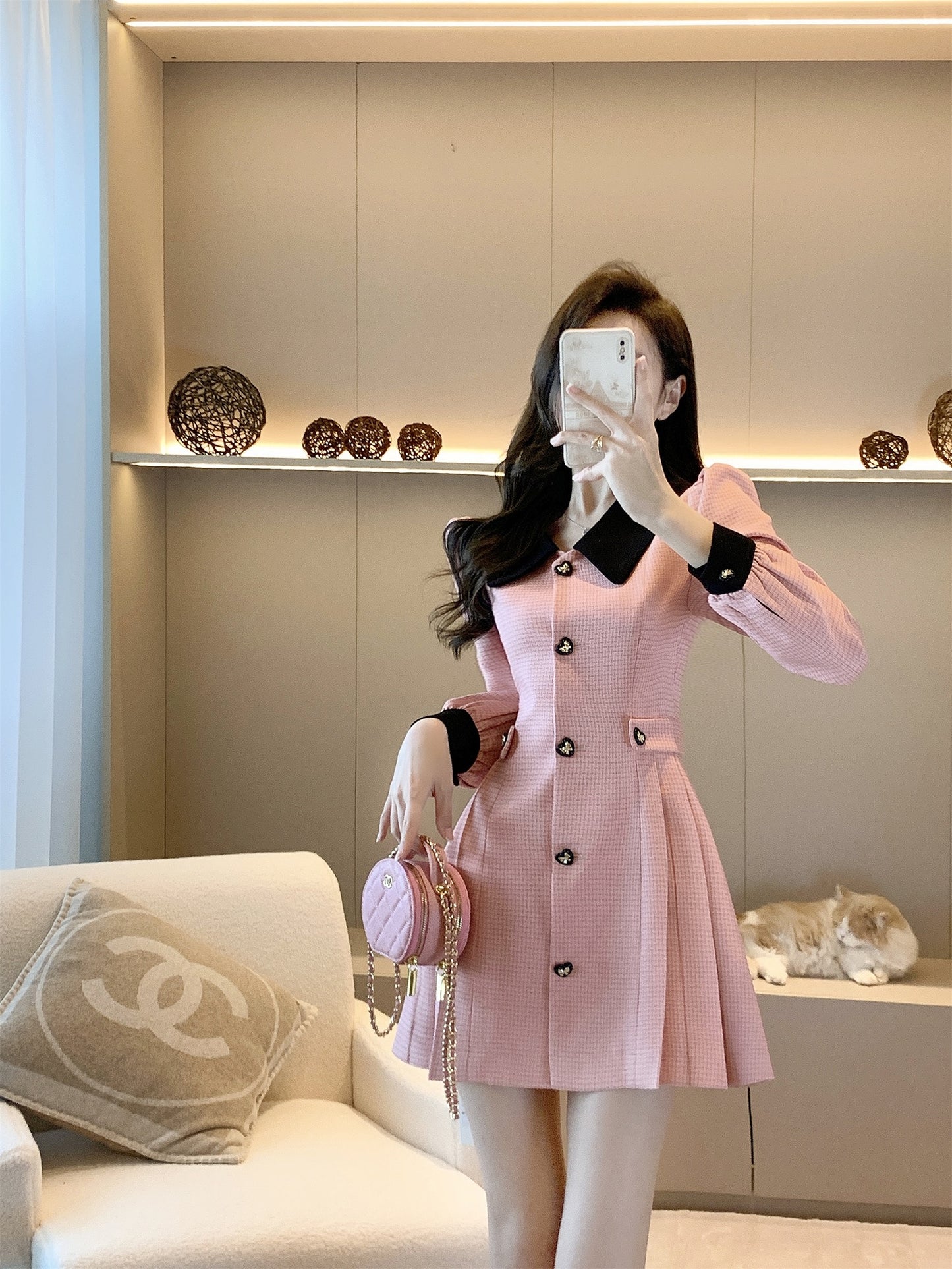 French style small fragrance dress women's 2022 autumn and winter new small waist slimming high-end French temperament skirt