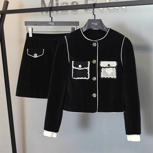 Miss DG suit women's 2022 new autumn retro short coat all-match thin skirt small fragrance suit 1690