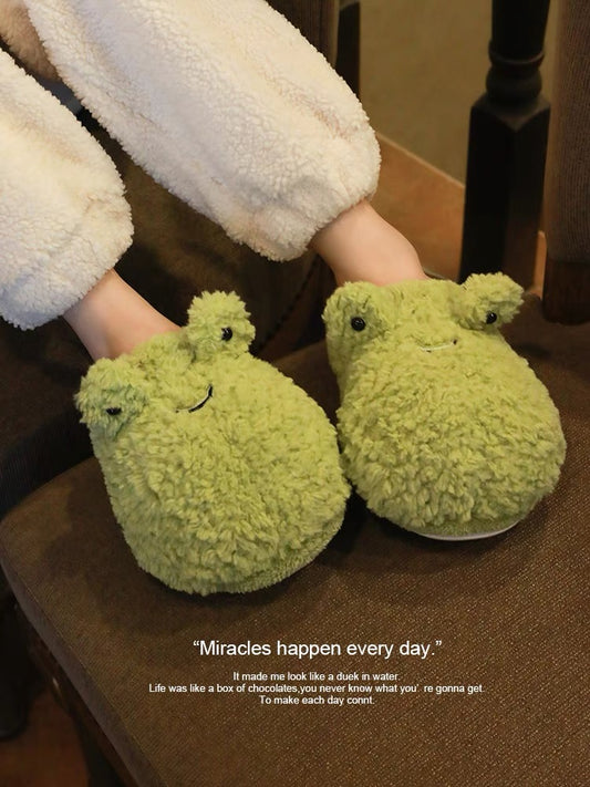 Cute cotton slippers ladies winter home indoor home plush plus velvet warm cotton shoes men couple winter