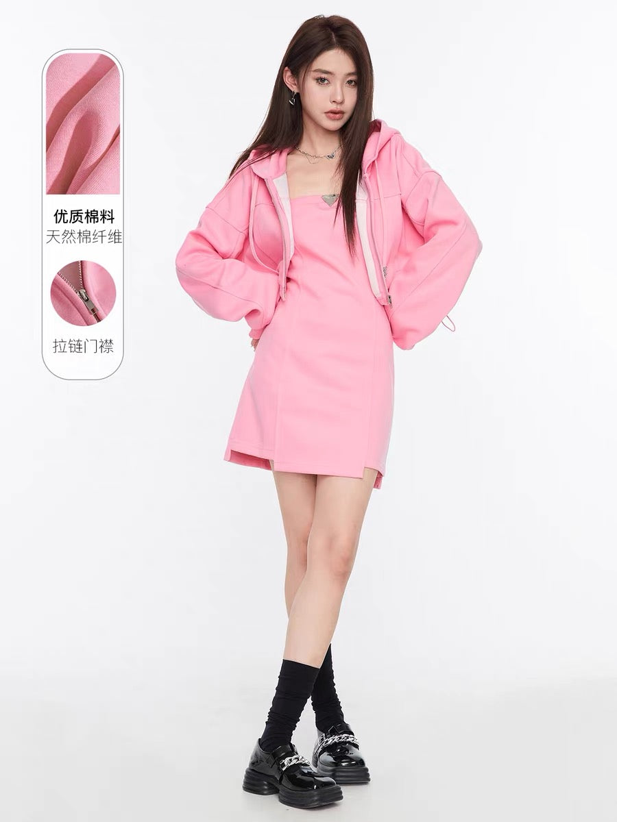 Fantu casual royal sister style short sweater hot girl suspender skirt suit 2022 autumn new niche two-piece female