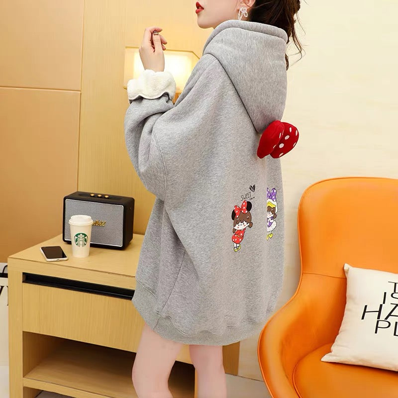 Plus velvet thickened hooded sweater jacket women's autumn and winter 2022 new foreign style age reduction loose lazy wind all-match tops
