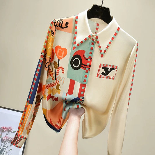 Women's Clothing Counters Withdrawal Counters Tail Goods Clearance Specials Spring and Autumn Premium Print Long Sleeve Chiffon Shirts Women