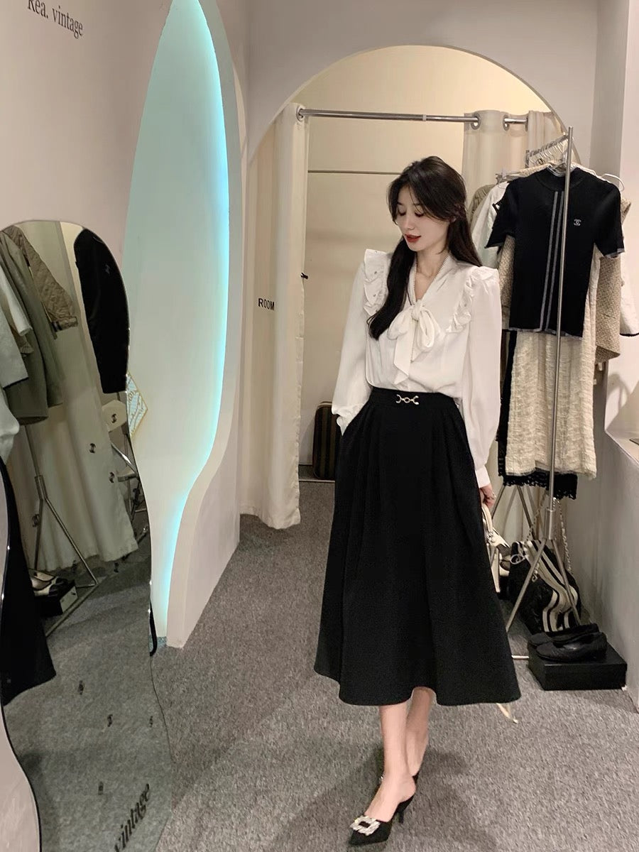 Guoguojia High-waisted skirt women's summer 2022 new casual slimming mid-length temperament all-match a-line skirt 1195