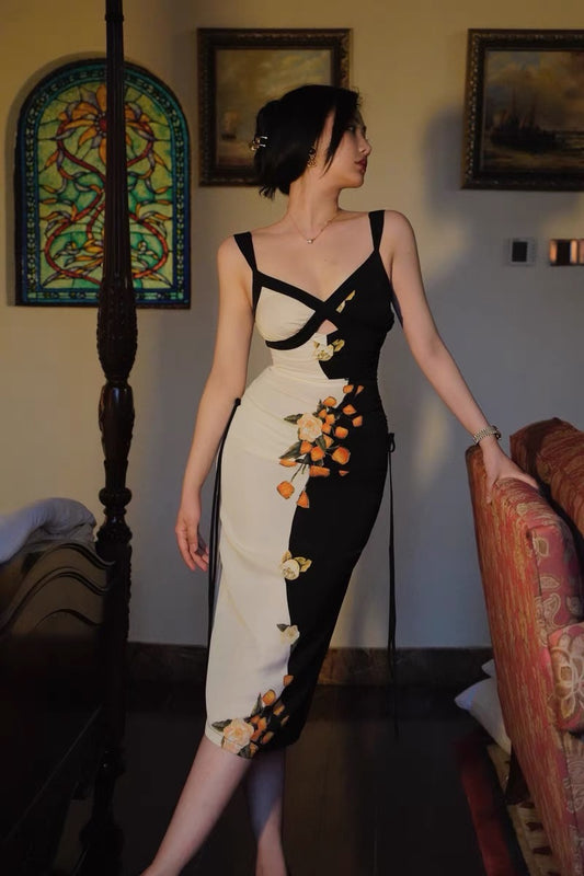 Fish Eye Shop Kyoto Rose Artistic Color Matching Haute Couture Vase Skirt Retro Light Luxury Original Slim Fit