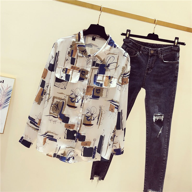 Retro Hong Kong style shirt women 2022 new summer Korean version loose design sense niche shirt sun protection top tide